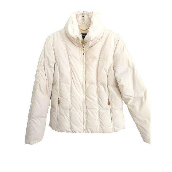 Ellen Tracy Ivory Full Zip Puffer Jacket Sz L - Picture 1 of 9